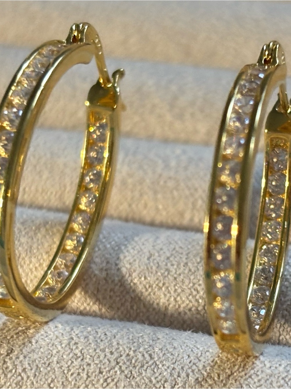 Gold plated Hoop in and out Earrings with zircon Accents - Women Jewelry